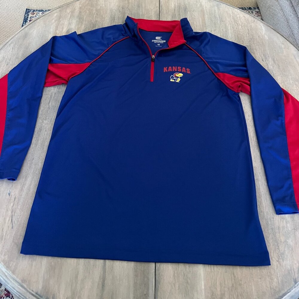 Kansas Jayhawks Shirt Mens Medium Blue  Colloseum Polo Long Sleeve